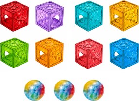 LEAN Toys Magnetické stavebné kocky – kocky, guľôčková dráha, farebné, 33 ks.