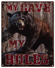 Nástenná kovová platňa s medveďom My Rules - 25 * 20 cm
