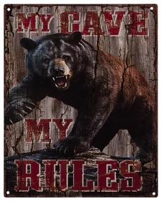 Nástenná kovová platňa s medveďom My Rules - 25 * 20 cm