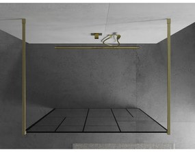 Mexen Kioto, sprchová zástena Walk-In 130 x 200 cm, 8mm sklo čierny vzor, zlatý matný profil, 800-130-002-55-78