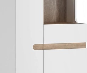 Vysoká vitrína Linate, biely lesk/dub, ľavé dvere
