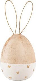 Bielo-hnedá dekoratívna figúrka vajcia králik - Ø 6x14 cm