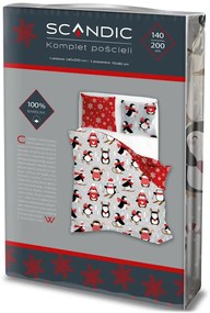 Vianočné bavlnené posteľné obliečky – motív Tučniaky a snehové vločky - 100% bavlna - 70 x 90 cm + 140 x 200 cm