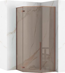 Päťuholníkový sprchový kút REA DIAMOND 90x90 cm, kartáčovaná meď/transparent - bez vaničky