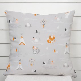 Biante Detská bavlnená obliečka na vankúš Sandra SA-699 Oranžové zvieratká Indiáni na sivom 60 x 60 cm
