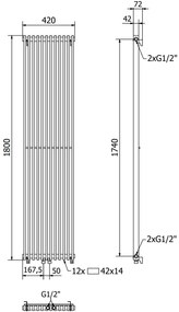 Mexen Kansas, vykurovacie teleso 1800 x 420 mm, 975 W, čierna, W204-1800-420-00-70