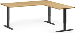 Výškovo nastaviteľný stôl, 180x180 cm, 3 motory, L/P, čierna podnož, buk