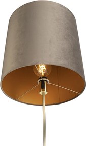 Stojaca lampa zlatá/mosadzná s tienidlom z tmavosivej zamatovej látky 40/40 cm - Parte