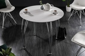 Dizajnový jedálenský stôl Arrondi biely chróm 90cm