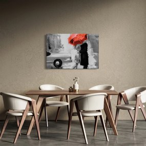 Obraz - Zamilovaný pár pod dáždnikom, červený (90x60 cm)