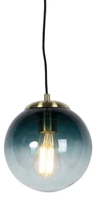 Závesné svietidlo v štýle Art Deco mosadz s oceánskym modrým sklom 20 cm - Pallon