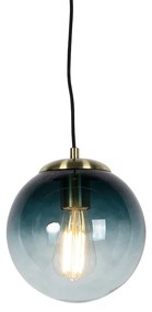 Závesné svietidlo v štýle Art Deco mosadz s oceánskym modrým sklom 20 cm - Pallon