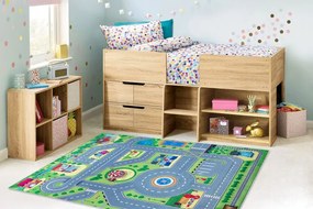 Detský koberec protišmykový BAMBINO 9028 mesto, zelený / sivý