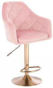 LuxuryForm DESIGN Barová stolička ROMA VELUR na zlatom tanieri - svetlo ružová