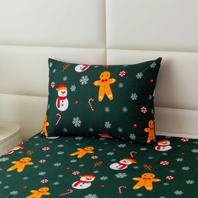 Obliečka na vankúš z mikrovlákna SNOWMAN AND GINGERBREAD 50x70 cm, zelený