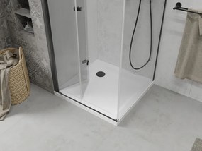 Mexen Lima, sprchovací kút so skladacími dverami 80 (dvere) x 80 (stena) cm, 6mm číre sklo, čierny profil + slim sprchová vanička biela s čiernym sifónom, 856-080-080-70-00-4010B