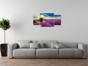 Gario Obraz s hodinami Čarovná levanduľová krajina - 3 dielny Rozmery: 90 x 30 cm