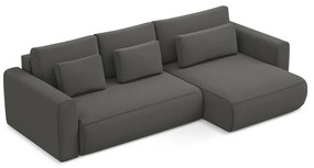 Tmavosivá zamatová rozkladacia/s úložným priestorom rohová pohovka (pravý roh/s leňoškou) Kapua – Makamii