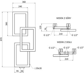 Mexen Grid, dekoratívny kúpeľňový radiátor 870 x 360 mm, 209 W, grafitová, W215-0870-360-00-66
