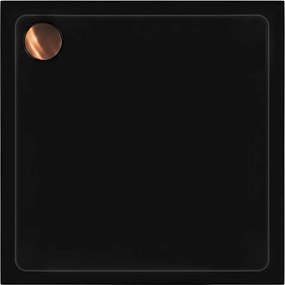 Rea Savoy, sprchová vanička 90x90x6 cm + sifón s medenou krytkou, čierna lesklá, KPL-14803