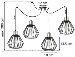Závesné svietidlo Nuvola Spider 4, 4x čierne drôtené tienidlo, ch