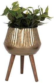 Medený antik držiak na rastliny s drevenými nohami - 27*27*39 cm