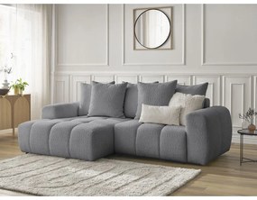 Sivá rozkladacia/s úložným priestorom rohová pohovka z textílie buklé (ľavý roh/s leňoškou) Roxelane – Bobochic Paris