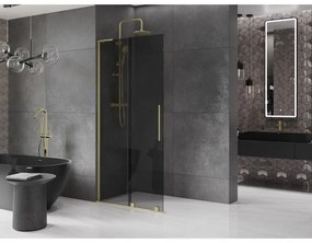 Mexen Velar L, posuvná sprchová zástena Walk-in 90 x 200 cm, 8mm šedé sklo, zlatá matná, 871-090-003-43-55