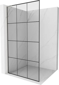 Mexen Kioto L, sprchová zástena Walk-In 110 x 200 cm, 8mm číre sklo čierny vzor, brúsená oceľ profil, 800-110-103-97-77