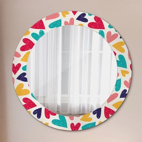 Okrúhle ozdobné zrkadlo na stenu Farebné srdcia fi 60 cm