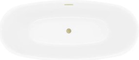 Mexen Luvo Slim, voľne stojaca vaňa 170 × 75 cm, biela lesklá, zlatý matný prepad, 52801707500-55