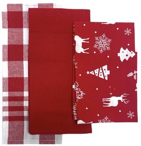 Bavlnené utierky na riad  Vianočné Christmas červená  45x70cm 3ks TiaHome