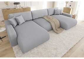 Svetlosivá menčestrová rozkladacia/s úložným priestorom rohová pohovka Sara – Ropez