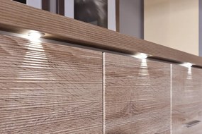 Široká vitrína Caracas typ 22, dub/biely lesk, s osvetlením