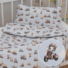 Biante Detské bavlnené posteľné obliečky do postieľky Sandra SA-629 Zvieratká v autách na modrom Do postieľky 90x130 a 40x60 cm