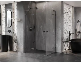 Mexen Lunar, L Duo sklápací sprchový kút 85 x 80 cm, 8mm číre sklo, profil grafit brúsený, 834L-085L-080P-66-00