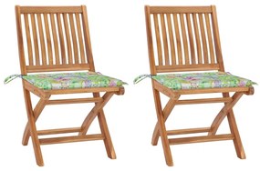 Záhradné stoličky 2 ks podložky s listovým vzorom teakový masív 3062445