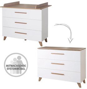 Nízka detská komoda v dekore duba s prebaľovacím pultom v bielo-prírodnej farbe 110x98 cm – Roba