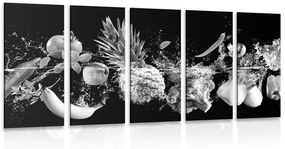 5-dielny obraz organické ovocie a zelenina v čiernobielom prevedení - 100x50