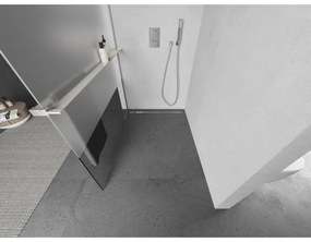 Mexen Kioto+ L, sprchová zástena Walk-In s poličkou a vešiakom 110 x 200 cm, 8mm číre sklo-námraza, brúsená oceľ profil, 800-110-123-97-35