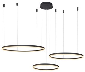 Moderný luster Halo 100+80+60 CCT čierna s diaľkovým ovládaním
