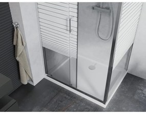 Mexen Apia, sprchový kút s posuvnými dverami 90 (dvere) x 70 (stena) cm, 6mm číre-pásy sklo, chrómový profil + slim sprchová vanička 5cm, 840-090-070-01-20-4010