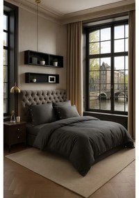 Tmavosivé obliečky na jednolôžko z bavlny Renforcé 140x200 cm Como Striped – Mila Home Luxury