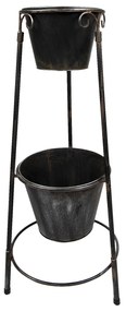 Čierny antik kovový stojan na 2 kvetináče - 35*33*79 cm