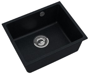 Sink Quality Crypton 55, kuchynský granitový drez 460x375x205 mm + chrómový sifón, čierna škvrnitá, SKQ-CRY.B.1KBO.55.X