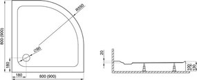 Polimat Štvrťkruhová akrylátová sprchová vanička Standard 2 80x80 (90x90) POLIMAT-Farba: Biela, POLIMAT-Rozmery: 90x90