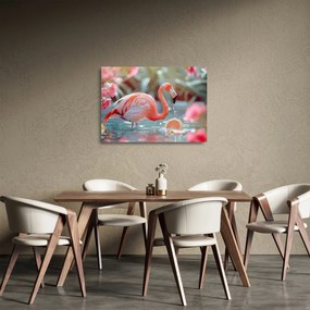 Sklenený obraz - Plameniak v jazierku (70x50 cm)