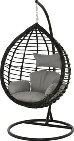 Závesné kreslo TARINO so stojanom, čierne/sivý vankúš