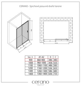 CERANO - Sprchové posuvné dvere Varone LINE Ľ/P - čierna matná, transparentné sklo - 90x195 cm, CER-CER-478081