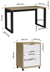 PISACÍ STÔL CASIMIR 2 DUB ARTISAN + ČIERNY + SKRINKA 135 cm
